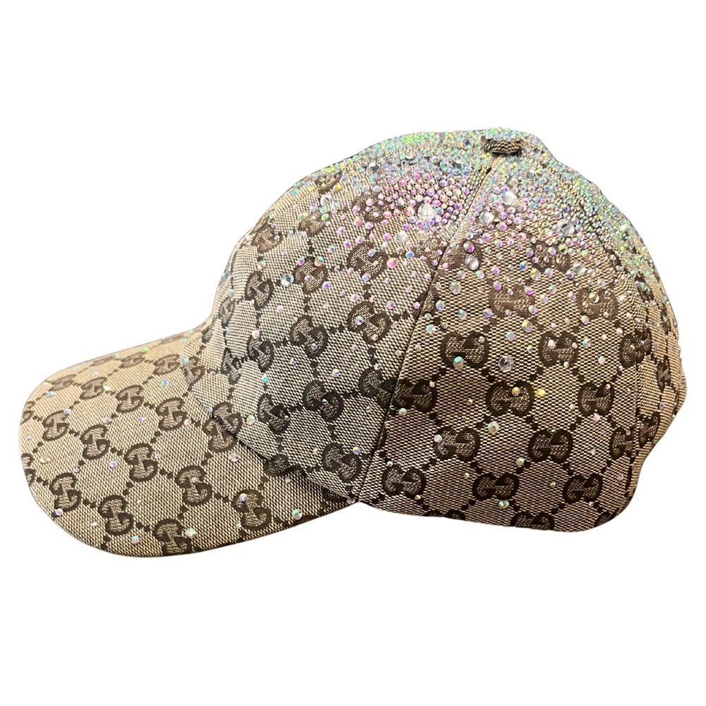 Gucci Crystals GG Brown Canvas Baseball Hat - Picture 4 of 10
